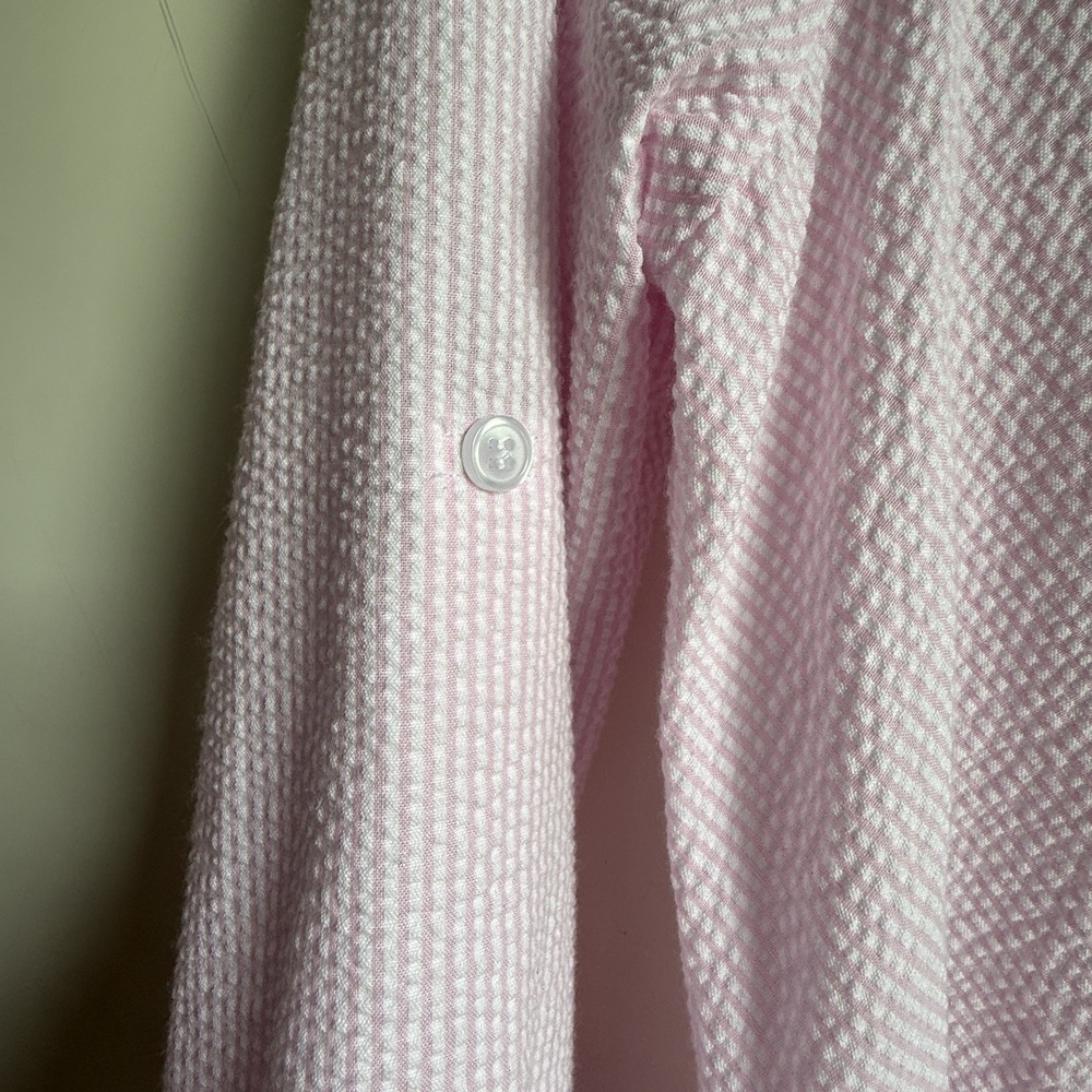 Finley Seersucker Classic Pink Blouse Shirt Open Neck‎ Womens Small Long Sleeve - Picture 4 of 9